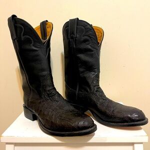 NWT Alberta Boots Ostrich & Kangaroo Black Leather  Cowboy Boots Men Size 7 US